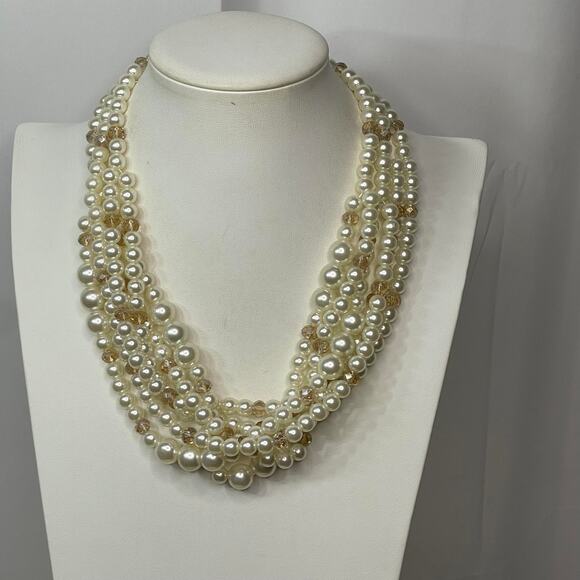 Multi strand faux pearl necklace with faceted beads classic classy preppy - Picture 10 of 15